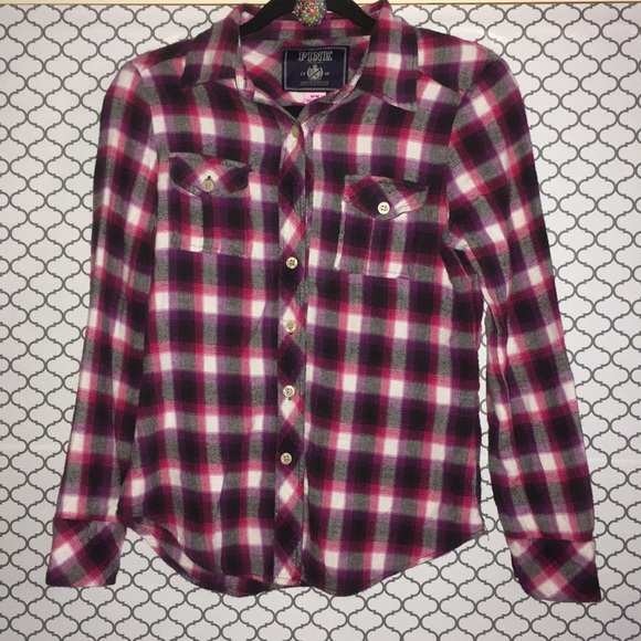 PINK Victoria's Secret Tops - VS PINK Button Down Plaid Shirt